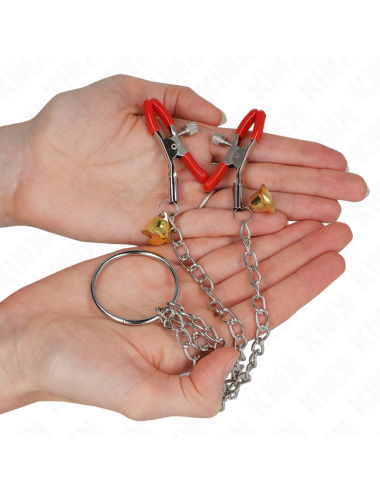 KINK - BELL TRIPLE NIPPLE AND CLIT CLAMPS RED WITH CHAIN 30 CM