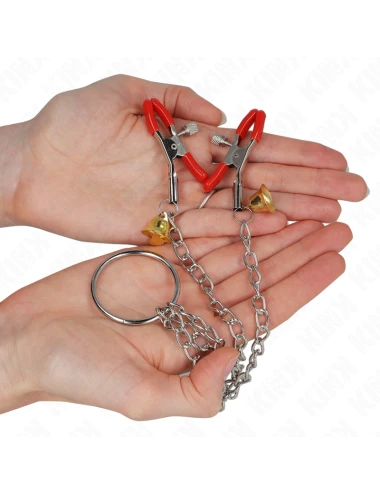 KINK - BELL TRIPLE NIPPLE AND CLIT CLAMPS RED WITH CHAIN 30 CM