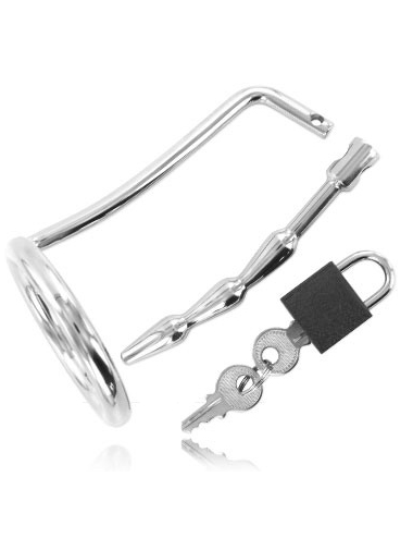 METAL HARD - TESTICLE RING WITH URETHRAL CHASTITY PLUG