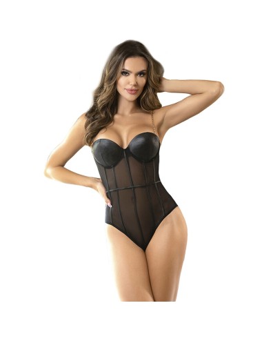 SUBBLIME - BLACK CHAIN SUSPENDERS BODYSUIT S/M