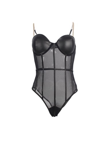 SUBBLIME - BLACK CHAIN SUSPENDERS BODYSUIT S/M