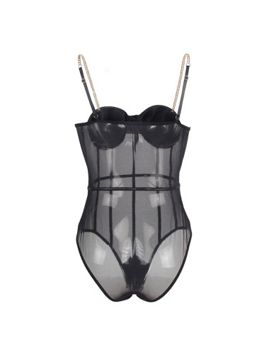 SUBBLIME - BLACK CHAIN SUSPENDERS BODYSUIT S/M