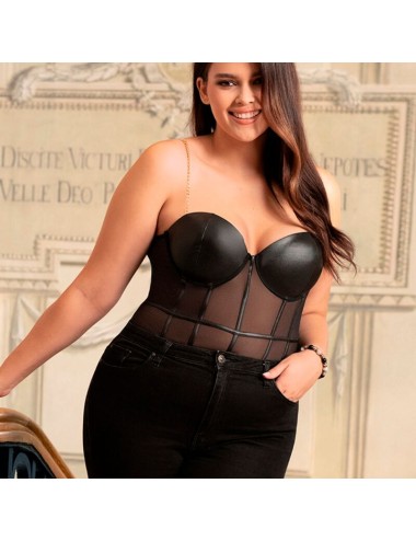 SUBBLIME - BLACK CHAIN SUSPENDERS BODYSUIT L/XL