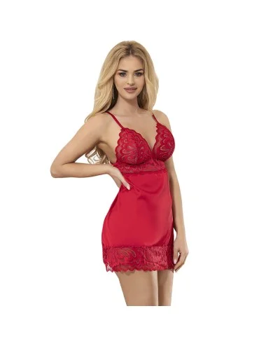 SUBBLIME - SATIN BABYDOLL WITH LACE RED L/XL