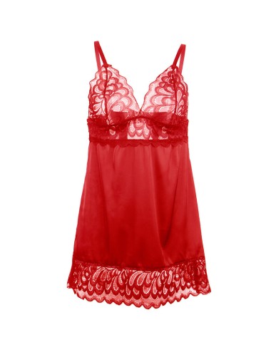 SUBBLIME - SATIN BABYDOLL WITH LACE RED L/XL
