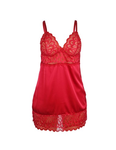 SUBBLIME - SATIN BABYDOLL WITH LACE RED L/XL