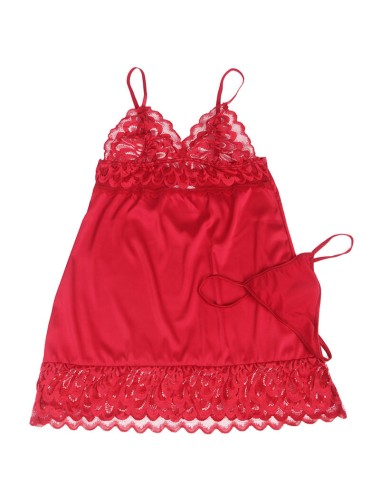 SUBBLIME - SATIN BABYDOLL WITH LACE RED L/XL