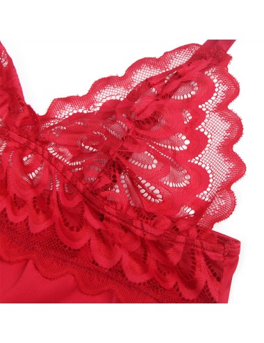 SUBBLIME - SATIN BABYDOLL WITH LACE RED L/XL