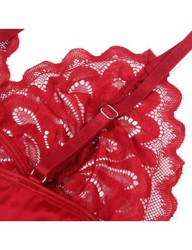 SUBBLIME - SATIN BABYDOLL WITH LACE RED L/XL