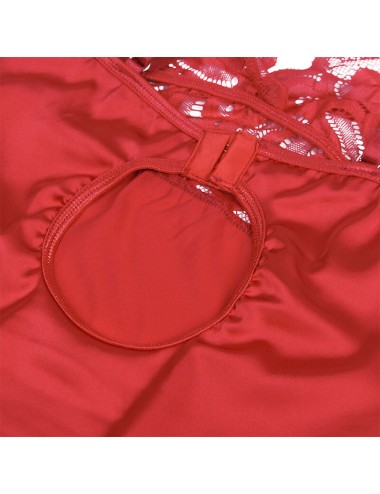 SUBBLIME - SATIN BABYDOLL WITH LACE RED L/XL