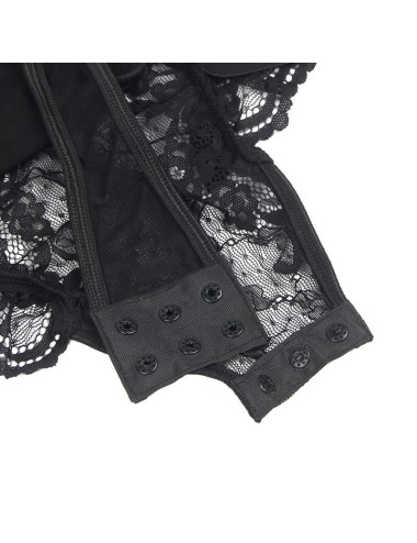 SUBBLIME - TEDDY WITH GARTER WITH LACE DETAIL AND STRIPS BLACK S/M