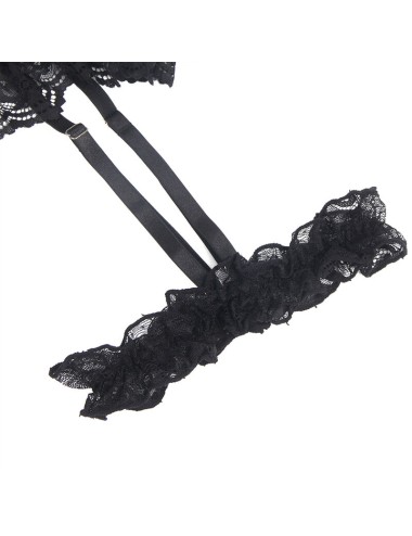 SUBBLIME - TEDDY WITH GARTER WITH LACE DETAIL AND STRIPS BLACK S/M