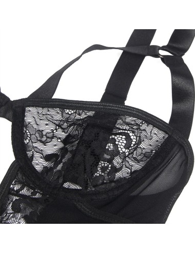 SUBBLIME - TEDDY WITH GARTER WITH LACE DETAIL AND STRIPS BLACK S/M