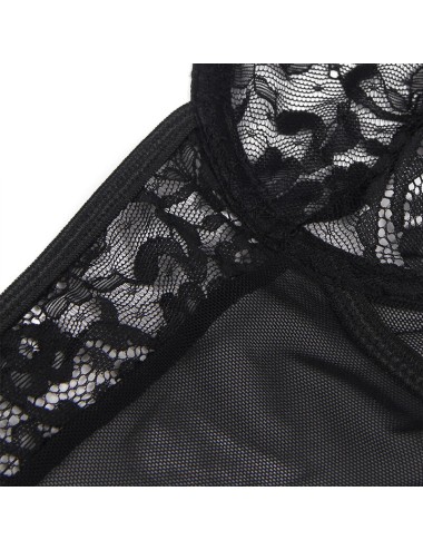 SUBBLIME - TEDDY WITH GARTER WITH LACE DETAIL AND STRIPS BLACK S/M