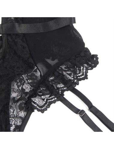 SUBBLIME - TEDDY WITH GARTER WITH LACE DETAIL AND STRIPS BLACK S/M
