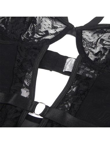 SUBBLIME - TEDDY WITH GARTER WITH LACE DETAIL AND STRIPS BLACK S/M
