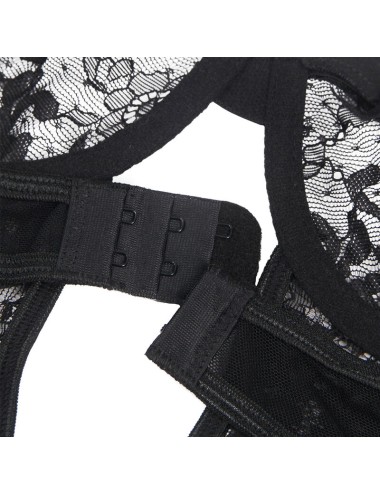 SUBBLIME - TEDDY WITH GARTER WITH LACE DETAIL AND STRIPS BLACK S/M