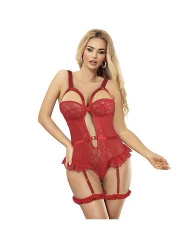SUBBLIME - TEDDY WITH GARTER WITH LACE DETAIL AND STRIPS RED S/M