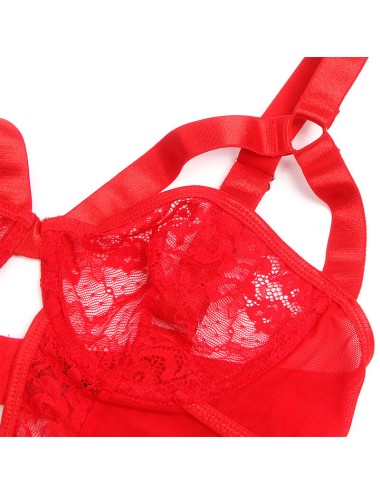 SUBBLIME - TEDDY WITH GARTER WITH LACE DETAIL AND STRIPS RED S/M