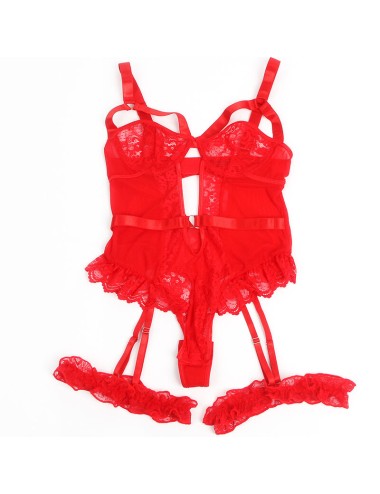 SUBBLIME - TEDDY WITH GARTER WITH LACE DETAIL AND STRIPS RED L/XL