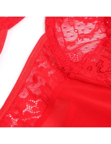 SUBBLIME - TEDDY WITH GARTER WITH LACE DETAIL AND STRIPS RED L/XL