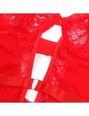 SUBBLIME - TEDDY WITH GARTER WITH LACE DETAIL AND STRIPS RED L/XL