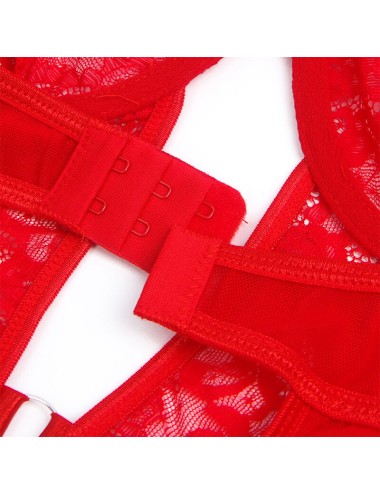 SUBBLIME - TEDDY WITH GARTER WITH LACE DETAIL AND STRIPS RED L/XL