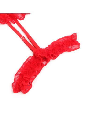 SUBBLIME - TEDDY WITH GARTER WITH LACE DETAIL AND STRIPS RED L/XL