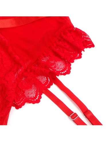 SUBBLIME - TEDDY WITH GARTER WITH LACE DETAIL AND STRIPS RED L/XL