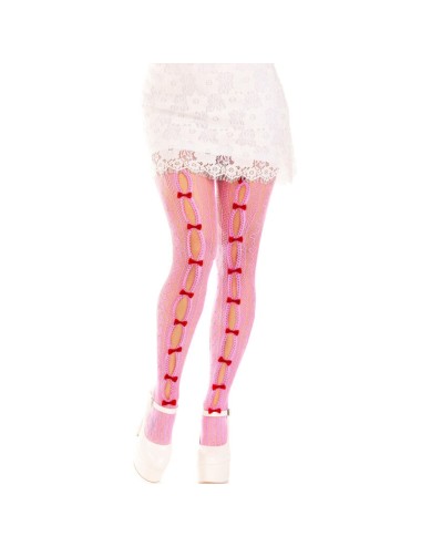 LEG AVENUE - STOCKINGS WITH OPENINGS HEART & BOWS PINK