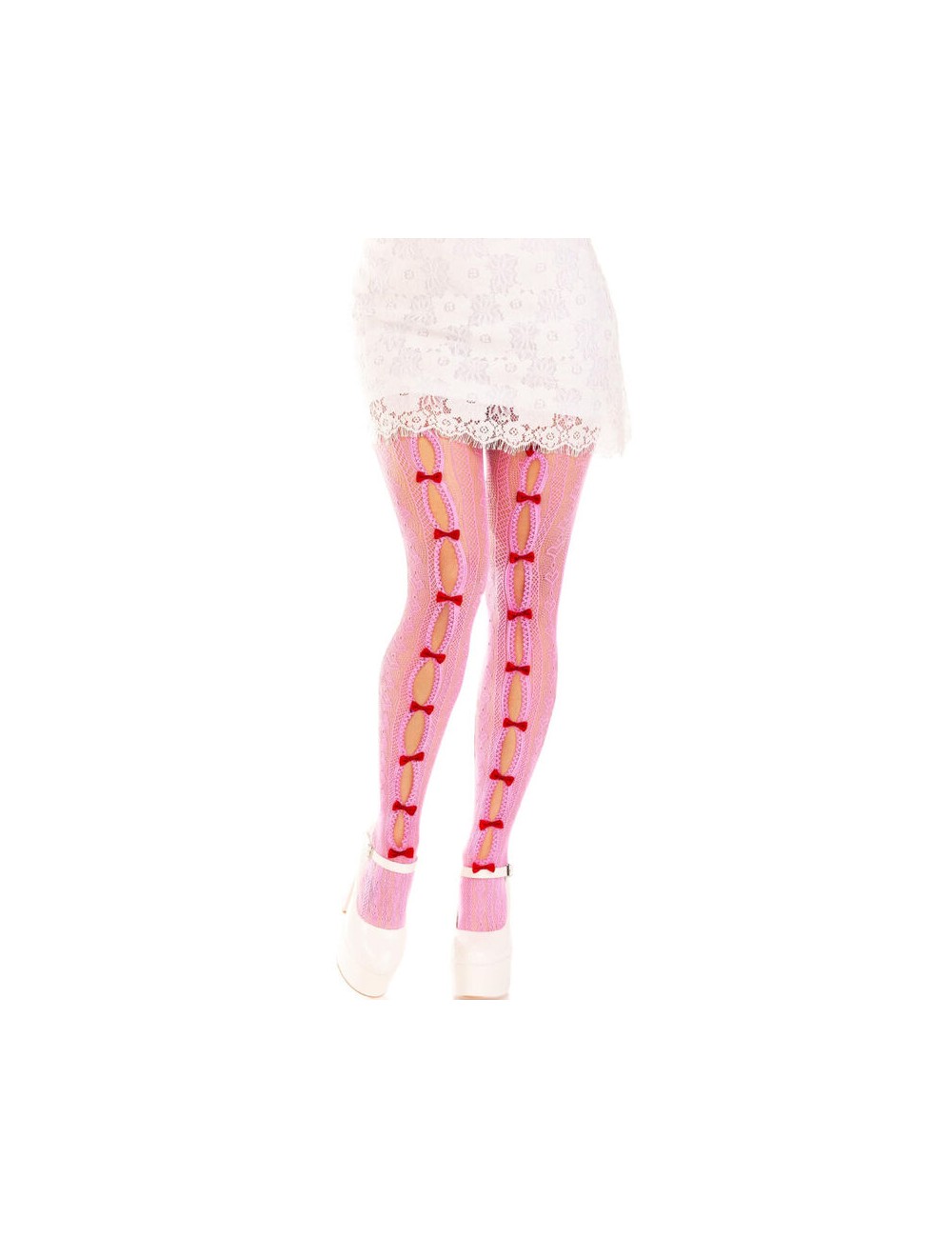 LEG AVENUE - STOCKINGS WITH OPENINGS HEART & BOWS PINK