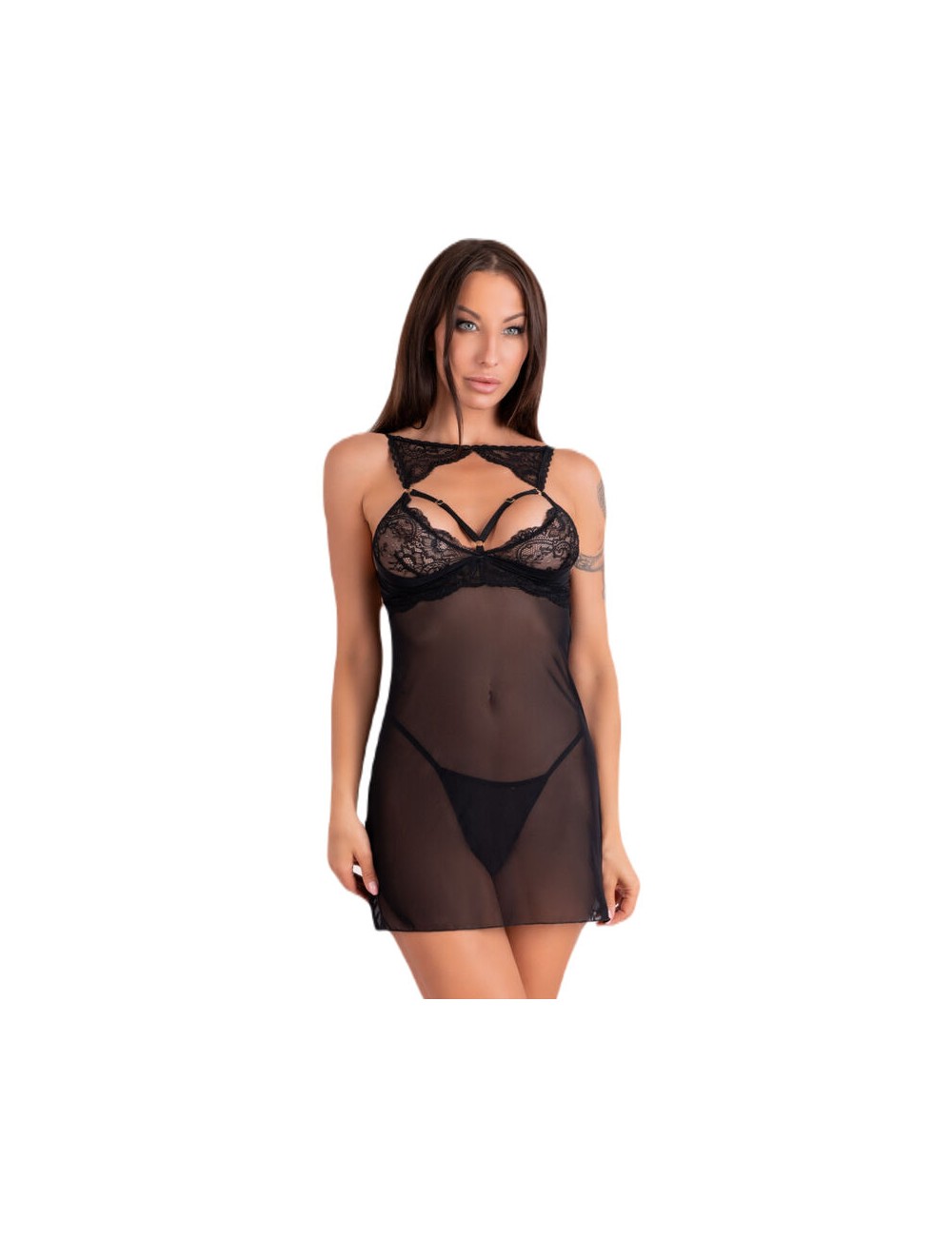 LIVCO CORSETTI FASHION - KROLINA LC 90734 CHEMISE + STRING NOIR S/M