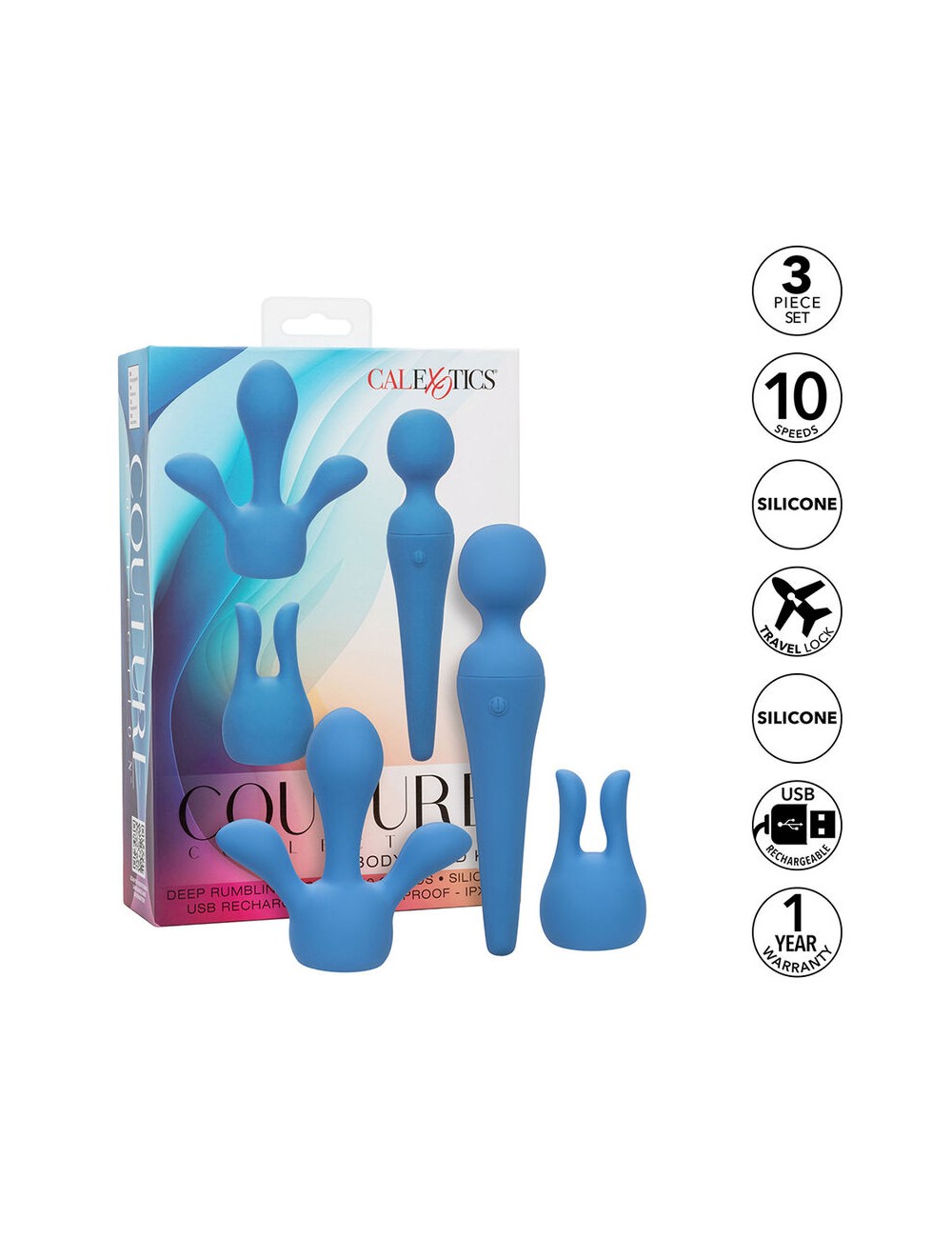 CALEXOTICS - COUTURE KIT VIBRATEUR WAND 10 VIBRATIONS BLEU CALEXOTICS - COUTURE KIT VIBRATEUR WAND 10 VIBRATIONS BLEU