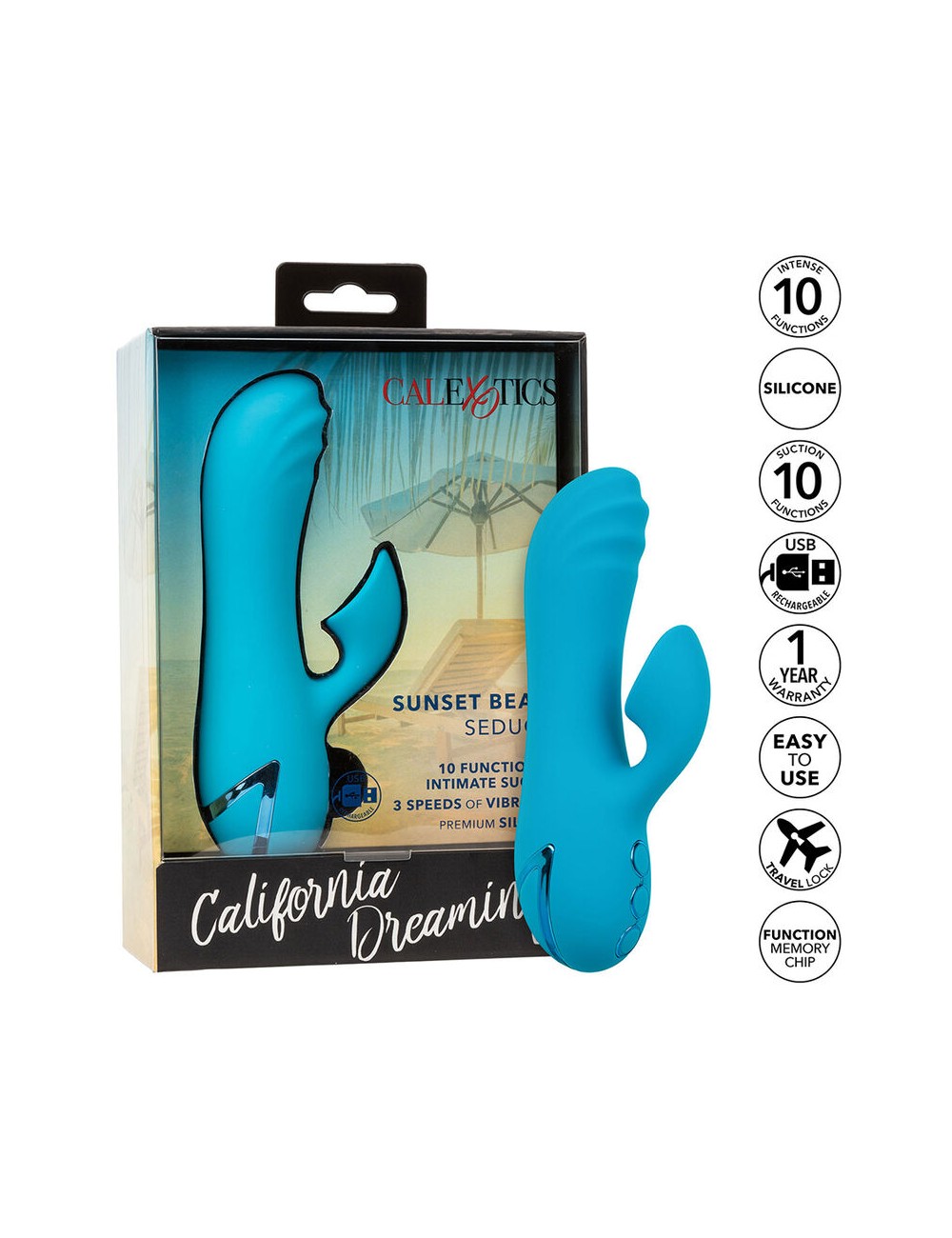 CALEXOTICS - SUNSET BEACH SEDUCER VIBRATOR & STIMULATOR 10 FUNCTIONS BLUE