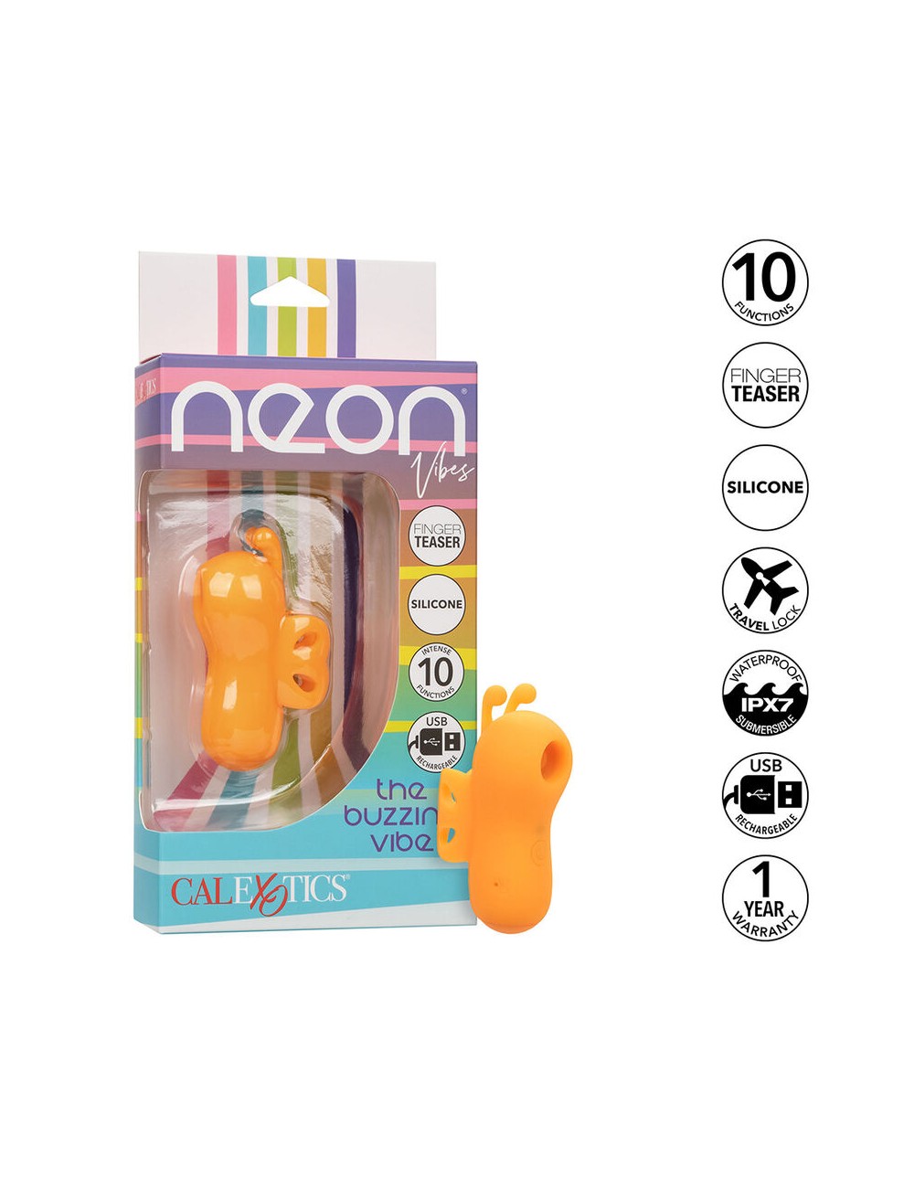 CALEXOTICS - NEON VIBES THE BUZZING VIBE FINGER STIMULATOR 10 VIBRATIONS ORANGE