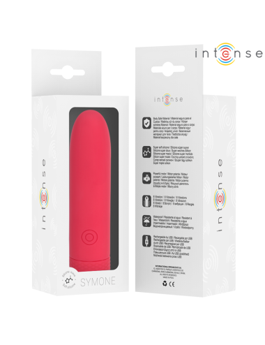 INTENSE - SYMONE USB RECHARGEABLE VIBRATING BULLET 8 VIBRATIONS RED 10 X 2.2 CM