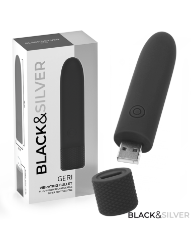BLACK & SILVER - GERI USB RECHARGEABLE VIBRATING BULLET 8 VIBRATIONS BLACK 10 X 2.2 CM
