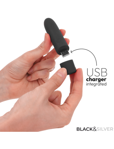BLACK & SILVER - GERI USB RECHARGEABLE VIBRATING BULLET 8 VIBRATIONS BLACK 10 X 2.2 CM