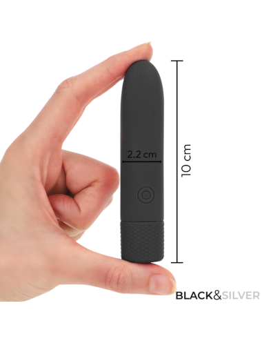 BLACK & SILVER - GERI USB RECHARGEABLE VIBRATING BULLET 8 VIBRATIONS BLACK 10 X 2.2 CM