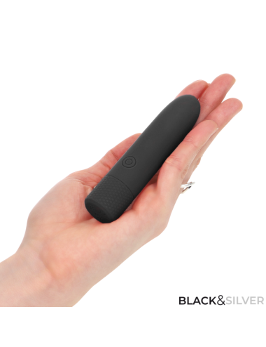 BLACK & SILVER - GERI USB RECHARGEABLE VIBRATING BULLET 8 VIBRATIONS BLACK 10 X 2.2 CM
