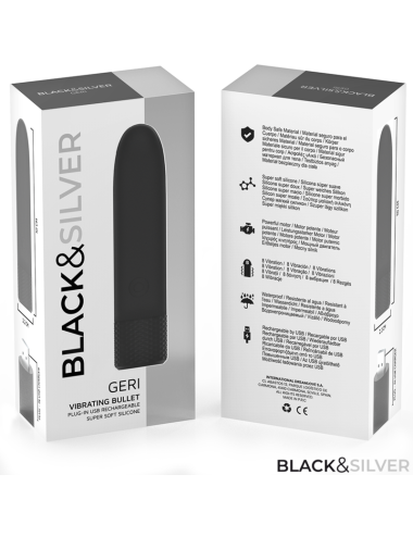 BLACK & SILVER - GERI USB RECHARGEABLE VIBRATING BULLET 8 VIBRATIONS BLACK 10 X 2.2 CM
