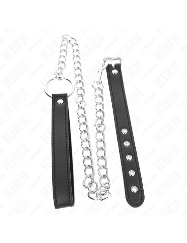 KINK - LEATHER PENIS RING 21.5 X 2 CM WITH 60 CM METAL CHAIN AND LEATHER STRAP