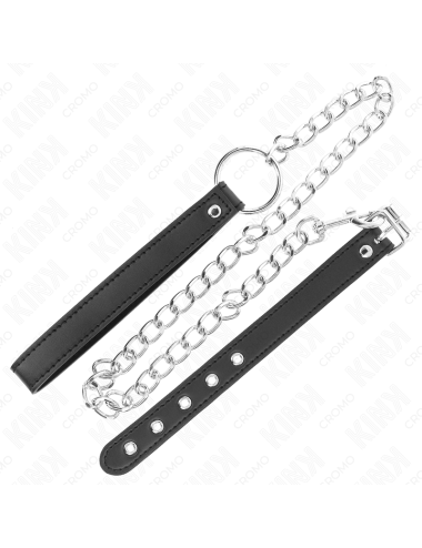 KINK - LEATHER PENIS RING 21.5 X 2 CM WITH 60 CM METAL CHAIN AND LEATHER STRAP