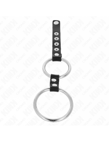 KINK - DOUBLE METAL PENIS RING 3.8 CM TO 5 CM CONNECTED WITH LEATHER