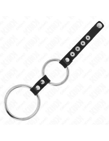 KINK - DOUBLE METAL PENIS RING 3.8 CM TO 5 CM CONNECTED WITH LEATHER