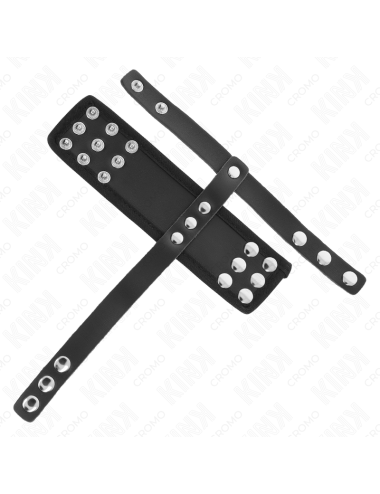 KINK - LEATHER PENIS CAGE RING WITH ADJUSTABLE COATED BALL DIVIDER STRAP