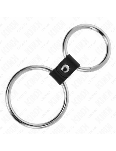 KINK - DOUBLE METAL PENIS RING 3.7 CM TO 5 CM CONNECTED BY LEATHER STRAP MODEL 1