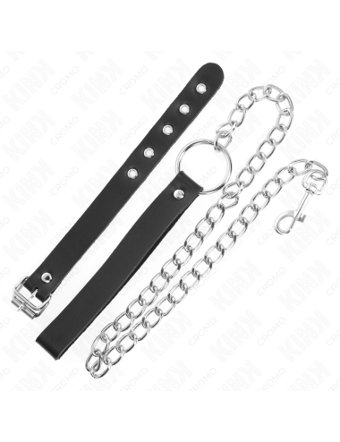KINK - LEATHER PENIS RING WITH STRAP 21.5 X 2 CM AND METAL CHAIN 60 CM