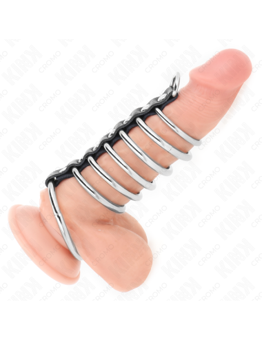 KINK - 7 METAL PENIS RINGS 3.2 CM TO 5 CM CONNECTED BY LEATHER