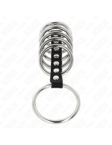 KINK - 7 METAL PENIS RINGS 3.2 CM TO 5 CM CONNECTED BY LEATHER